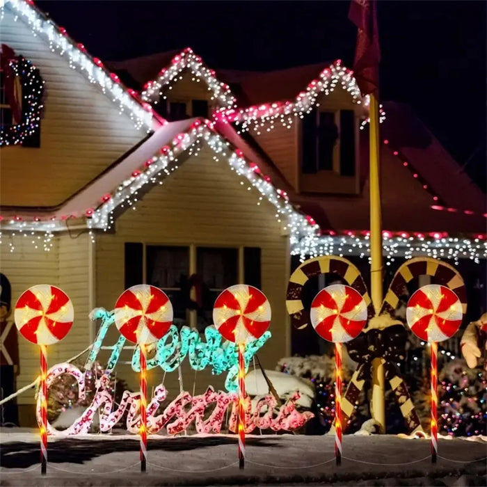 Solar-powered Christmas tree candy ground lights, holiday lawn scene decorations, ambiance lights, outdoor courtyard landscape l