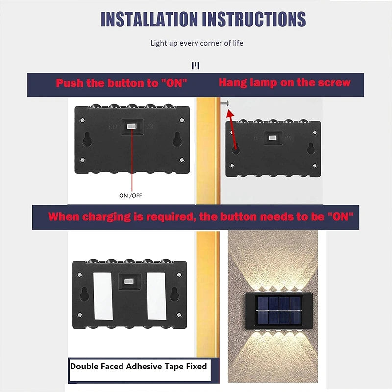 1~4Pack Solar Wall Lights Outdoor 16LED Waterproof Lamp Up And Down Convex Lens Lighting For Garden Landscape Balcony Decoration