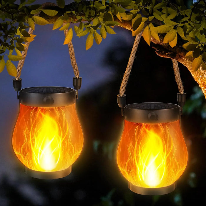 Solar Lantern Lights Flame Garden Light with USB & Solar Charging Waterproof Hanging Lantern for Yard Patio Decor Decoration