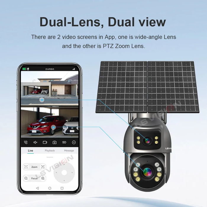 LS VISION 8MP 24/7 Video Recording AOV 4G Solar Camera Dual Screens Outdoor 20X Optical Zoom 50m Detection Distance CCTV Cameras