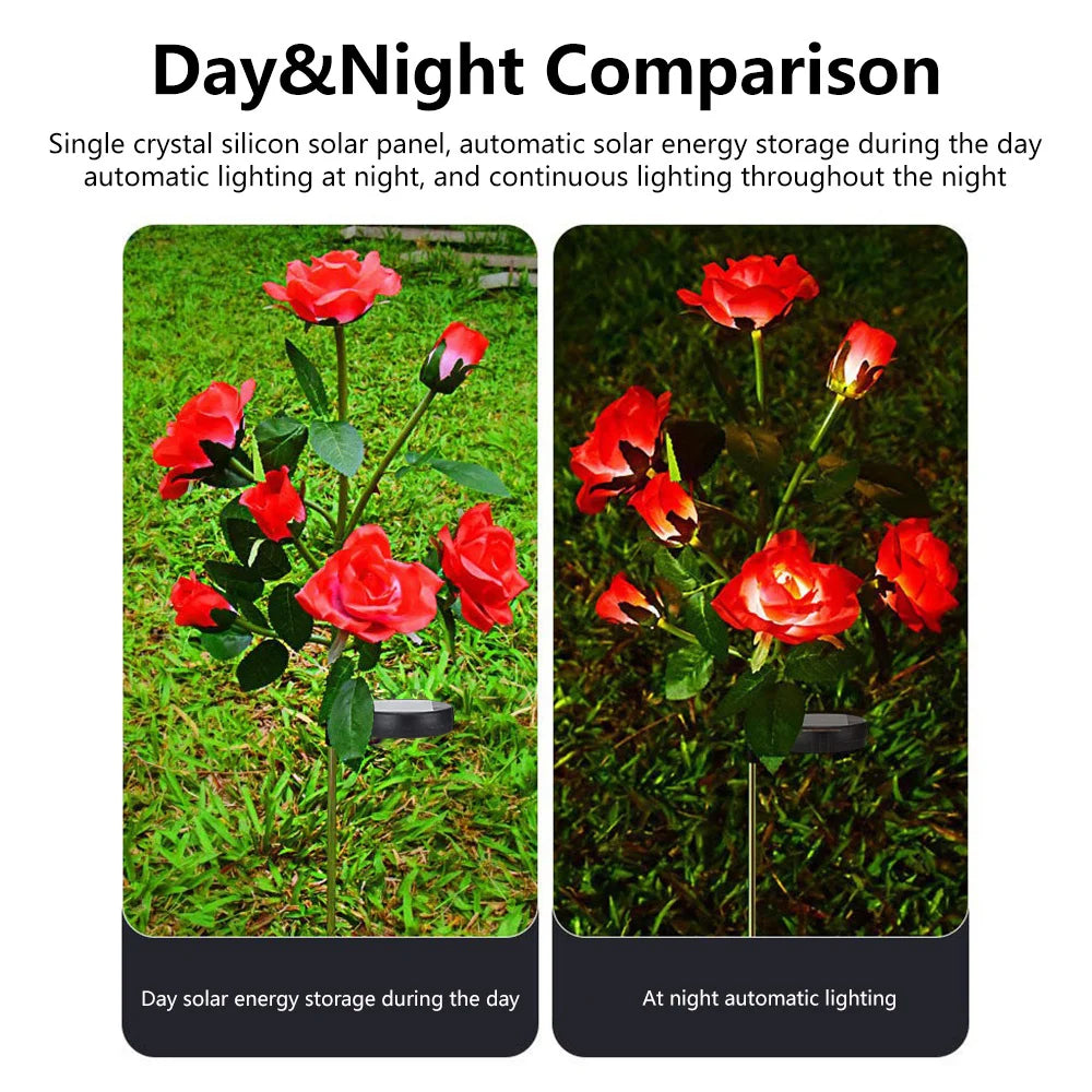 Solar Garden Lights Solar Flowers Rose Light Solar Powered Lights Outdoor Waterproof LED Outside Light for Patio Yard Decor