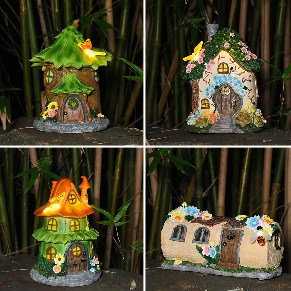 Solar Resin Cabin Christmas Outdoor Courtyard Garden Decoration Led Nightlight Fairy Tale Atmosphere Creative Ornament