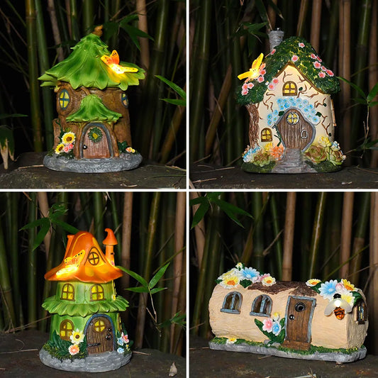 Solar Resin Cabin Christmas Outdoor Courtyard Garden Decoration Led Nightlight Fairy Tale Atmosphere Creative Ornament
