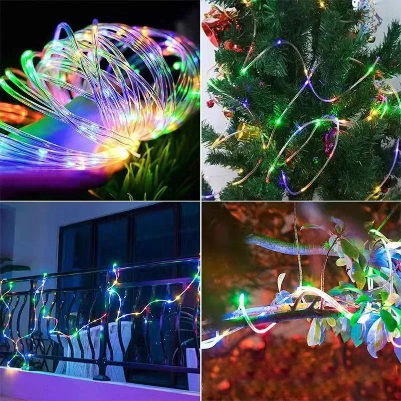 Solar Outdoor Fairy Lights LED Festoon Tube Rope String Light Summer Garden Fence Wedding Party Balcony Decoration Solar Garland