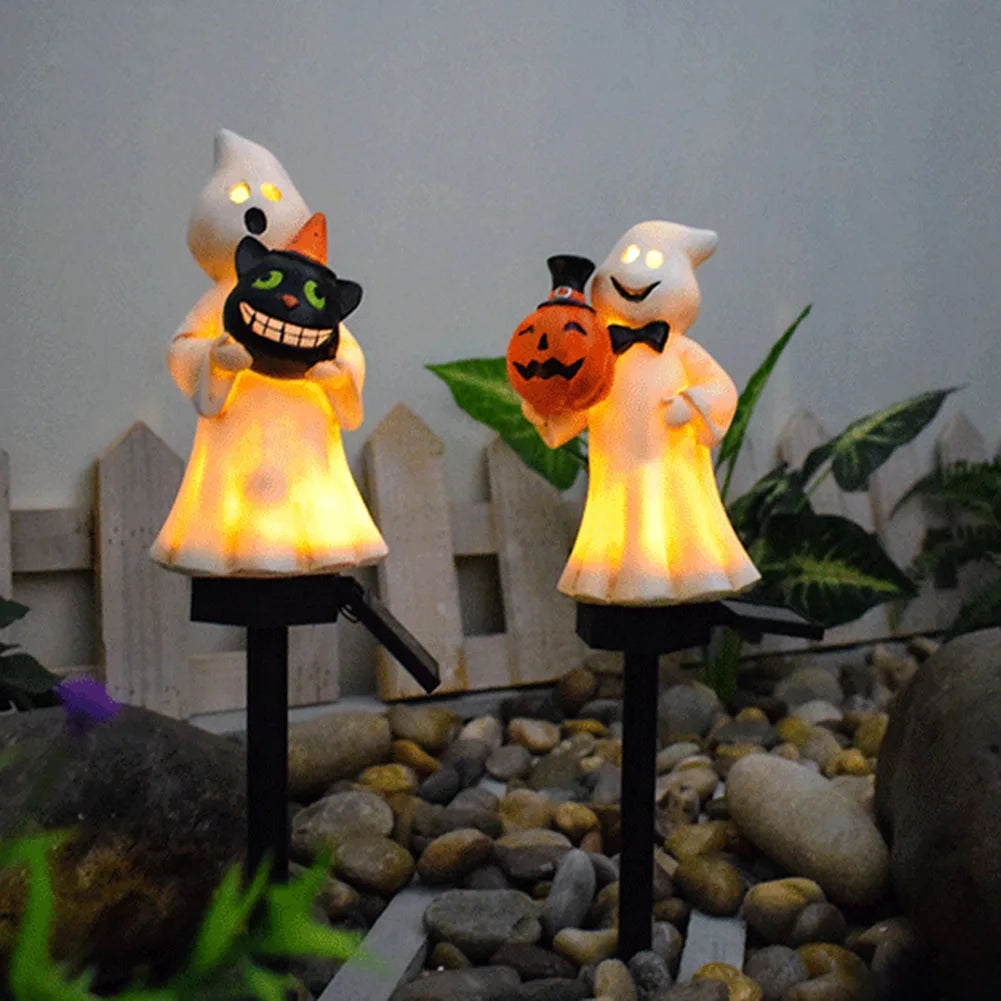 Outdoor Halloween Ghosts Pathway Light Waterproof Solar Pumpkin Stake Light for Christmas Halloween Party Decoration Night Light