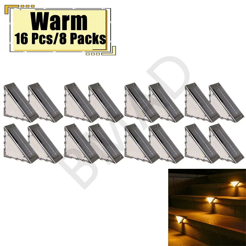 Outdoor Solar Step Lamp Two-Tone Triangle LED Waterproof Auto-On Deck Lantern for Patio Yard Driveway Porch Decorative Lighting