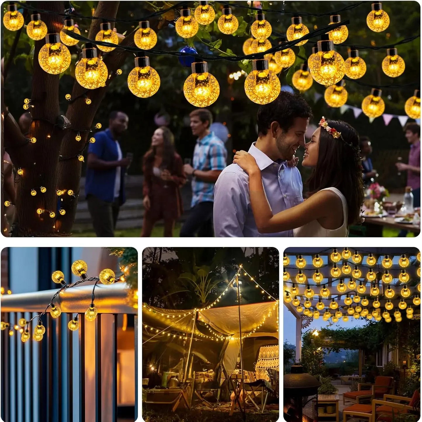 Solar Outdoor Courtyard Lights LED String Lights Waterproof Garden Decorations String Flashing Lights with Crystal Ball Bubble