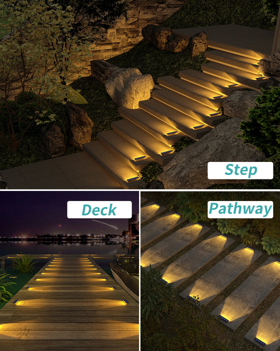 Solar LED Step Lights 4 Pack Outdoor IP68 Waterproof high Brightness Stairs Lamp With Lens Decor Lighting For Garden Deck Path