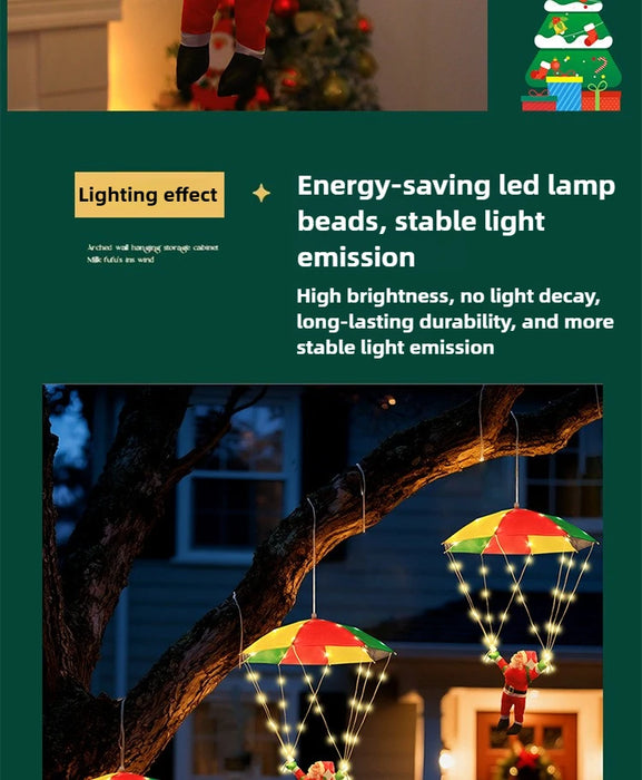 Parachute Santa Claus Christmas Yard Eaves Hanging Decorative Lights Leather String Lights Christmas Skydiving Light String