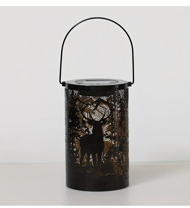 Solar Lantern Deer And Forest Pattern Hollow Projection Light Outdoor Garden Decor Threshold Courtyard Landscape Terrace Lamp