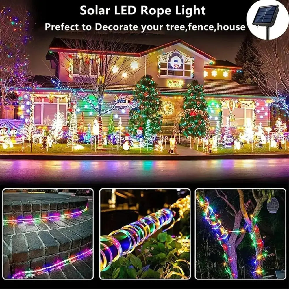 Outdoor Solar Tube Rope Led Light Christmas Garden Decoration Fairy String Lights 22M/12M/7M Wedding Party Led Garland Lamp