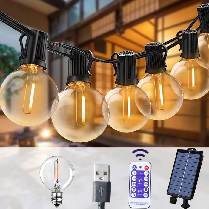 Solar String Lights Outdoor Globe Bulbs LED Outdoor Patio Solar Lamps For Patio Camping Terrace Garden Party Tree Decoration