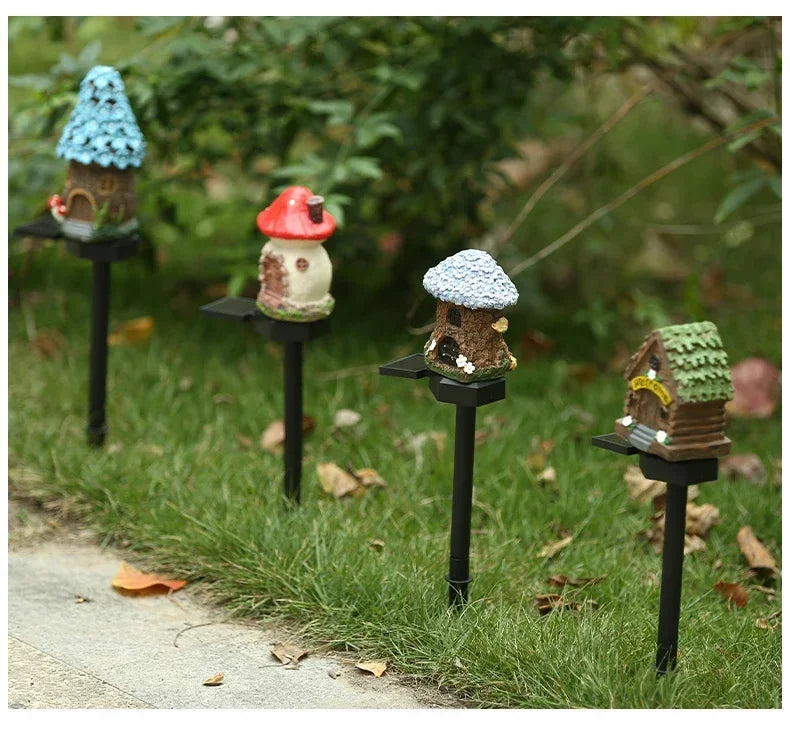 Solar Lawn Light Resin Craft Miniature Fairy Mushroom House Solar Powered Garden Yard Outdoor Decor Lamps Christmas Lamp