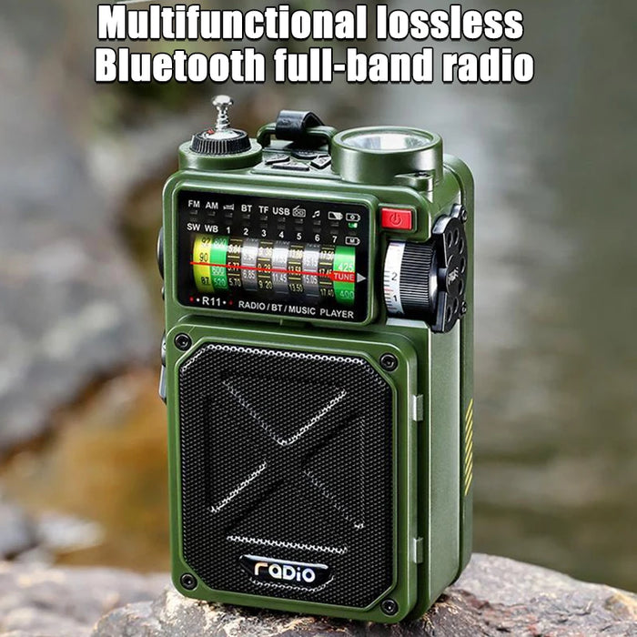 Hand-operated Emergency Solar Bluetooth Outdoor Camping Alarm Radio Multi-band Earthquake Prevention Solar Radio With Flashlight