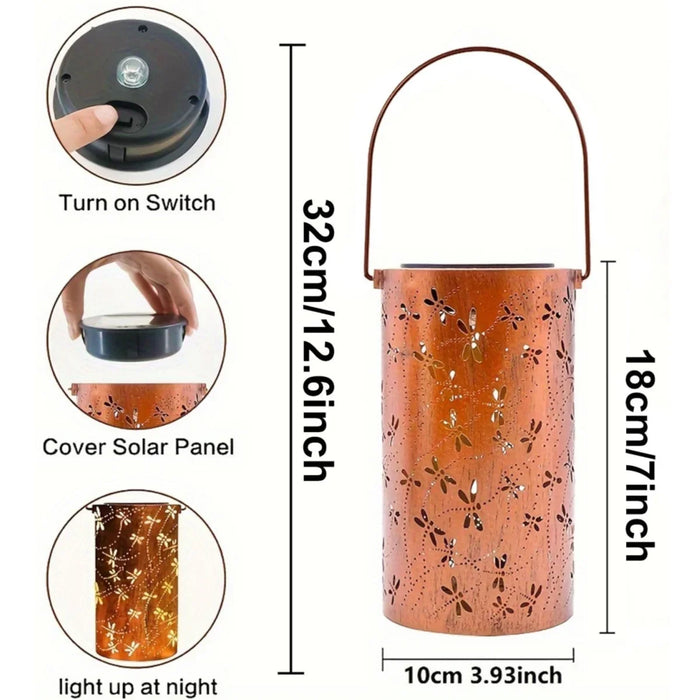Solar Lantern Light Dragonfly Outdoor Hanging GardenMetal Decor Lanterns-Waterproof LED Decorative Lights