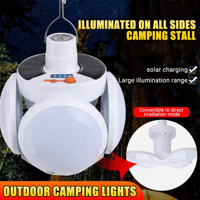Solar LED Camping Lantern Tent Lamp With Hook Portable Outdoor Football Folding Light Emergency Hurricane Camp Lamp