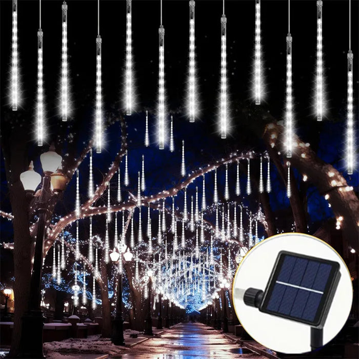 Solar Meteor Shower Light Christmas Tree Outdoor Falling Rain Drop String Lights for Street Wedding Party Garden Eave Decoration