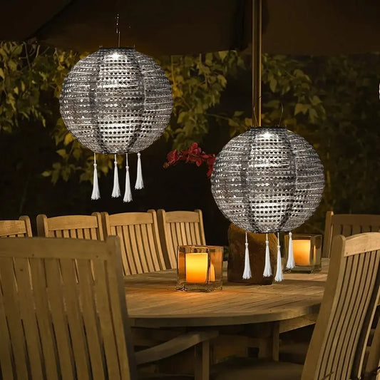 25cm LED Solar Lantern Lamp Solar Hanging Projection Lantern Waterproof Hanging Light Party Decor Outdoor Garden Decoration