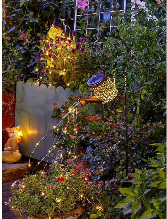 Outdoor Solar Watering Can Light Star Shower Garden Art LED String Light Pathway Patio Hanging Lantern Kettle Decorative Lamp