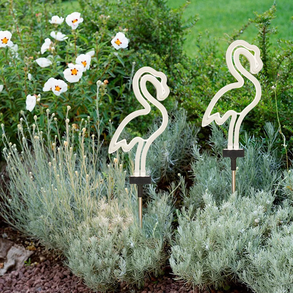 Neon Solar Garden Light Waterproof Landscape Courtyard Lamp Christmas Tree Flamingo Neon Lights Christmas Party Decor Supplies
