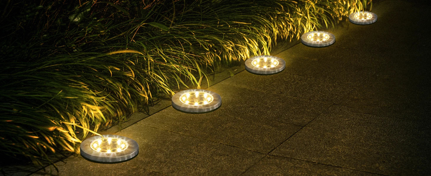 8LED Solar Garden Lights Outdoor Waterproof Sidewalk Disk Bright In-Ground Landscape Lighting for Lawn Patio Pathway Yard Steps