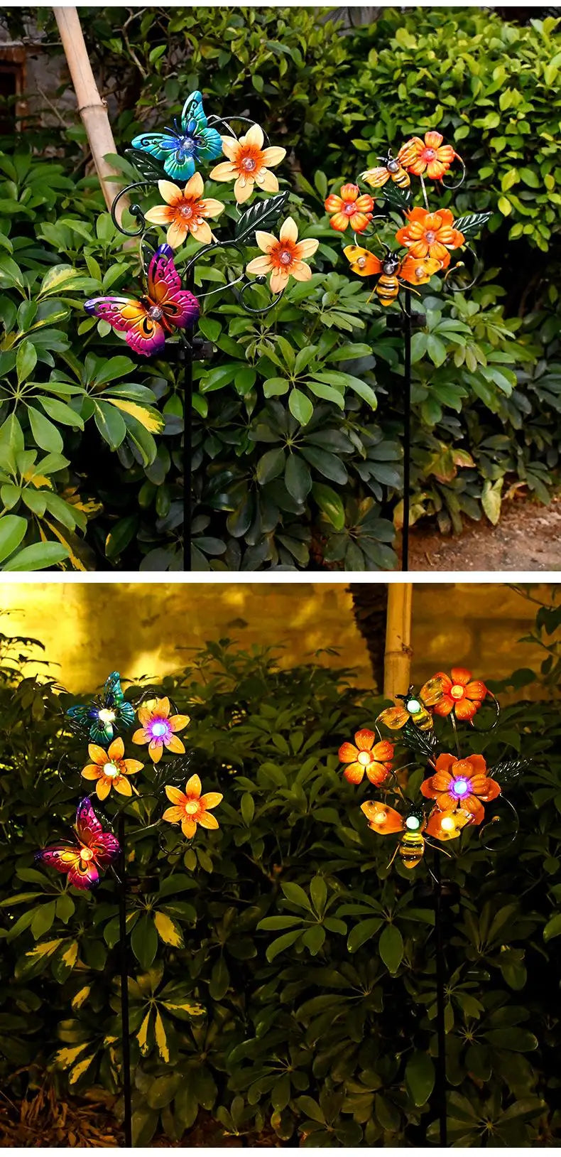 Solar Garden Lights Flowers Insect Decorative Garden Stakes Sun Lamp Waterproof Metal Yard Art Decor For Outside Lawn Yard Patio