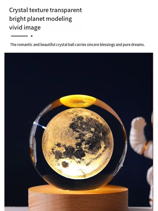 Luminous Crystal Ball LED Night Light Saturn Solar System 3D Moon Table Lamp USB Bedroom Atmosphere Lamp for Birthday Kid Gift
