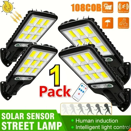 Solar Street Lights Outdoor 108COB LED Solar Wall Lamp With 3 Lighting Mode Motion Sensor Security for Garden Patio Path Yard