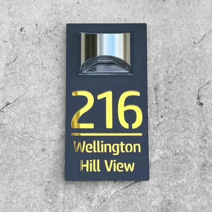 Customize Rectangle House Sign Solar LED Light Modern Residential Address Plaque Outdoor House Number Street Name Door Plates