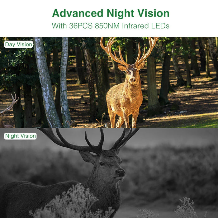 Solar Trail Camera 24MP 1080P Solar Power Hunting Camera Infrared Night Vision Wildlife Observation Camera Video Photo Recorder