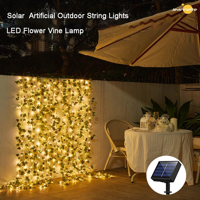 Solar Vine String Lights LED Solar String Lights Outdoor Waterproof Artificial Ivy Leaf Plants Lights for Garden Wedding Fence