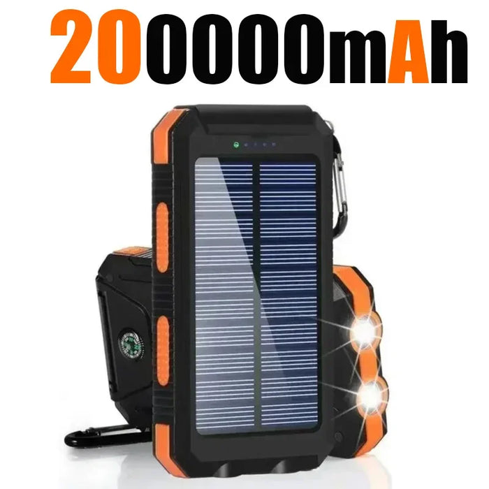NEW 200000mAh Solar Power Bank Portable Charging Poverbank External Battery Charger Strong Light LDE Light for All Smartphones
