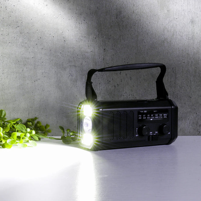 Solar Powered Emergency Power Bank with LED Flashlight Type-C Charging Hand Crank Radio Multifunctional Reading Lamp for Outdoor