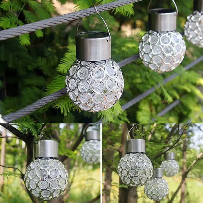 Outdoor Solar LED Hanging Lantern, Waterproof Hollow-Out Ball Lamp for Garden, Yard, and Patio Decoration