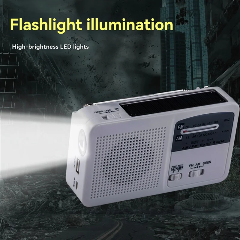 ABUO-FM/AM Radio Solar Hand Crank Self Powered Radio Multifunctional Portable Emergency Radio With Flashlight