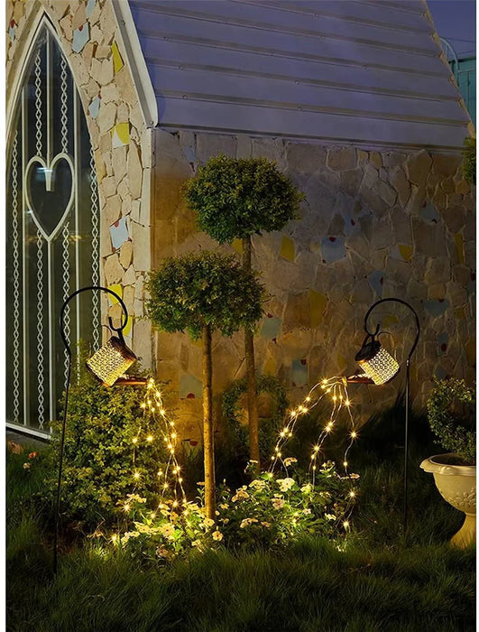 Outdoor Solar Watering Can Light Star Shower Garden Art LED String Light Pathway Patio Hanging Lantern Kettle Decorative Lamp