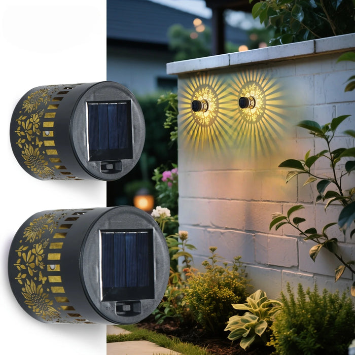 Solar Outdoor Wall Lights, Sunflower Cut-out Designs, Garden Landscape Lighting with Easy Installation, Outside Solar Lights