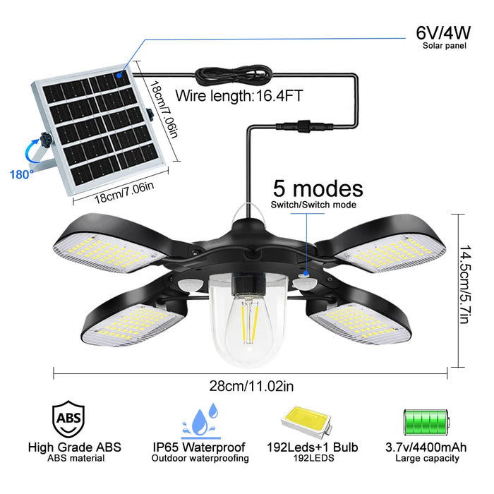 Solar Shed Light Outdoor Motion Sensor with Remote Control 360°Lighting Solar Pendant Lights Waterproof Garage Garden Warehouse
