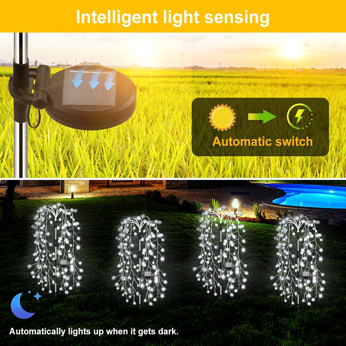 Solar-Powered Garden Lights Outdoor Waterproof Firecracker Fireworks Lights for Patio Pathway Lawn Party Camping Decoration