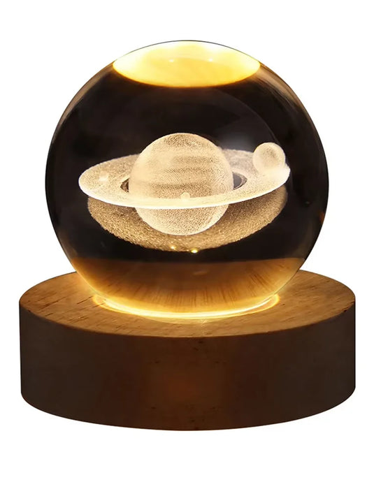 Luminous Crystal Ball LED Night Light Saturn Solar System 3D Moon Table Lamp USB Bedroom Atmosphere Lamp for Birthday Kid Gift