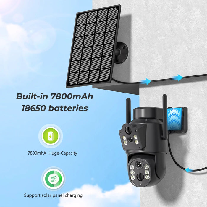 4K 8MP IP Solar Power WiFi Camera PTZ Outdoor IP66 Waterproof 7800mAh Built-in Battery Surveillance Camera PIR Human Detection