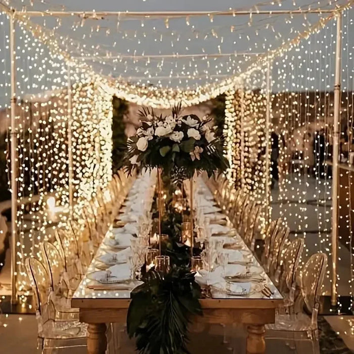 Christmas LED Solar Courtyard Curtain Lights Outdoor Waterproof Fairy String Lights with 8 Modes Garden Window Bedroom Wedding