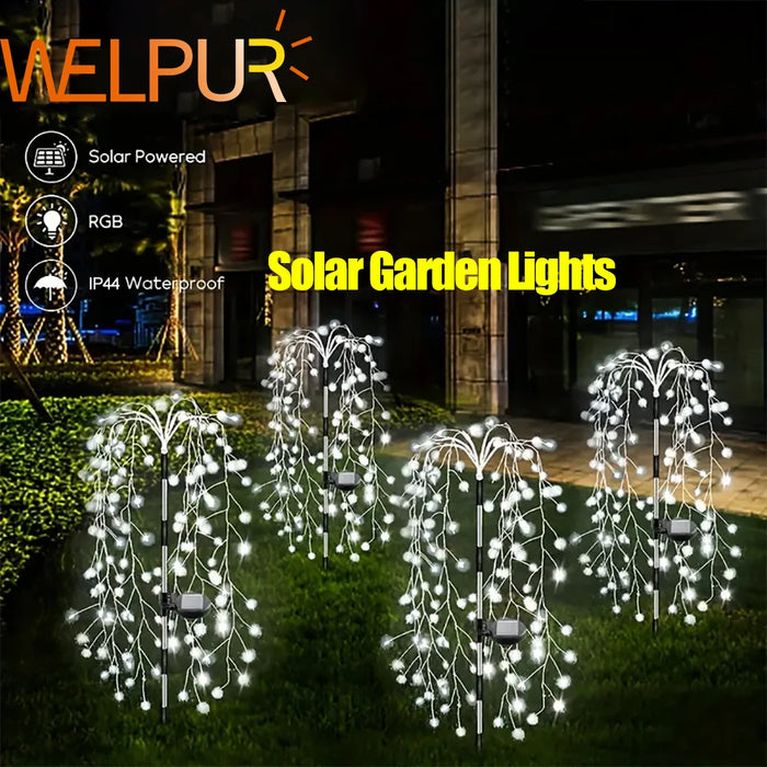 Solar-Powered Garden Lights Outdoor Waterproof Firecracker Fireworks Lights for Patio Pathway Lawn Party Camping Decoration