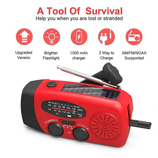 2000mA Outdoor Emergency Radio Portable Power Generation Radio Disaster Prevention Solar Hand Crank Radio AM/FM Radio