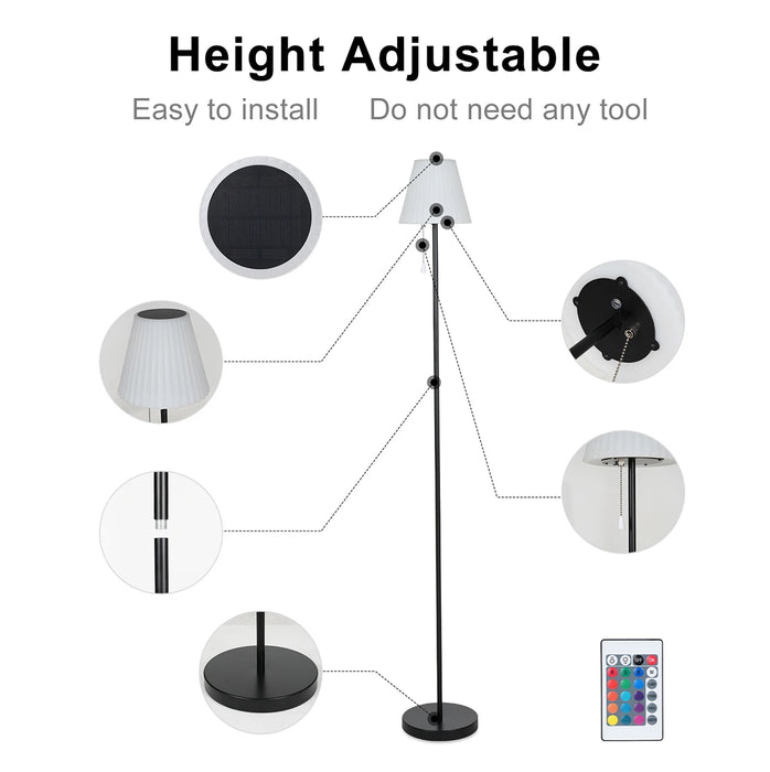 Solar Powered USB Charging Outdoor Floor Lamp for Patio Waterproof Rechargeable Cordless Solar Floor Lamp with Light Sensor
