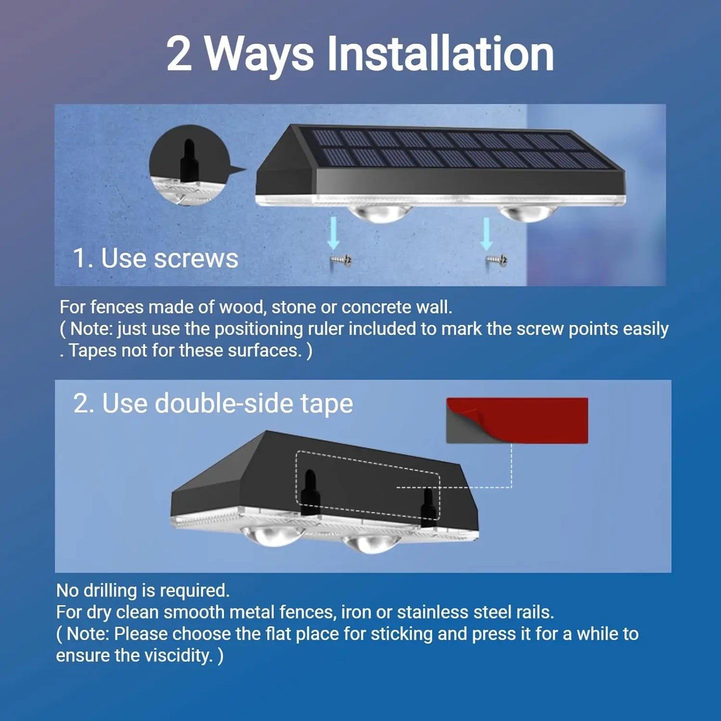 Super Bright 2PCS Solar Fence Lights RGB and Warm White LED Solar Step Lights Outdoor Wall Lights IP65 Waterproof Decor Lamp
