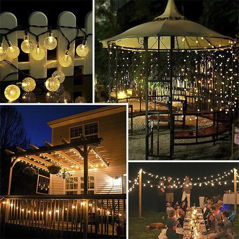 Solar Powered Crystal Ball LED String Lights Garlands for Christmas Outdoor Decoration.holiday Home Decor