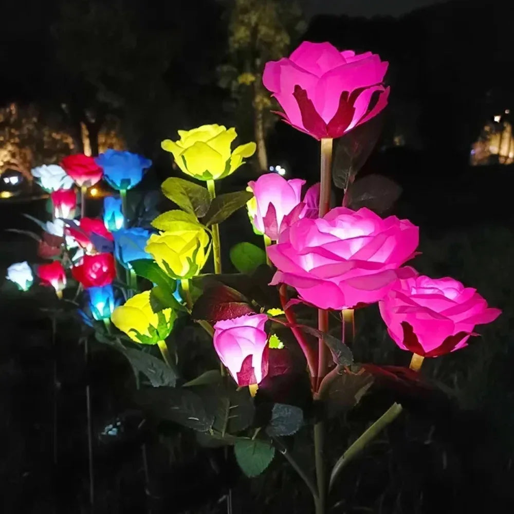 Solar Garden Lights LED Solar Flowers Rose Lawn Lamp  Outdoor Waterproof Outside Light for Patio Yard Garden Wedding Xmas Decor