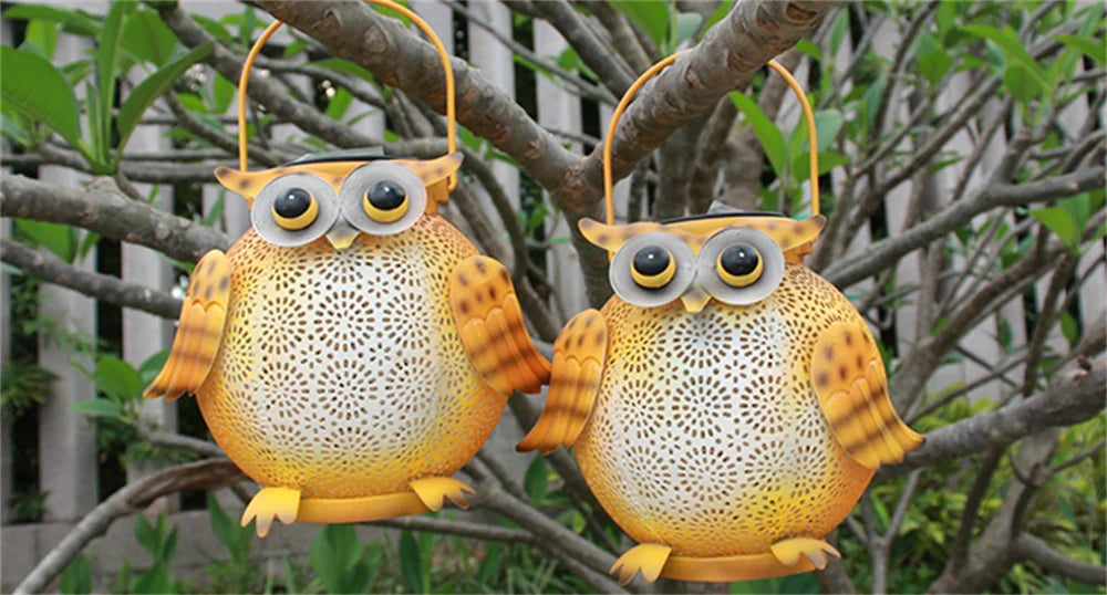 Hanging Solar Lantern Garden Light Waterproof Metal Decorative Solar Light Outdoor for Patio Yard Table Pathway Owl Pattern