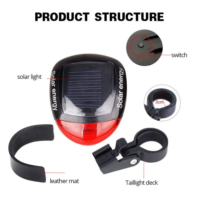 Solar Bicycle Tail Light Cycling Safety Solar Power Energy Bike Rear Lamp Night Riding Safety Warning Taillight MTB Accessories
